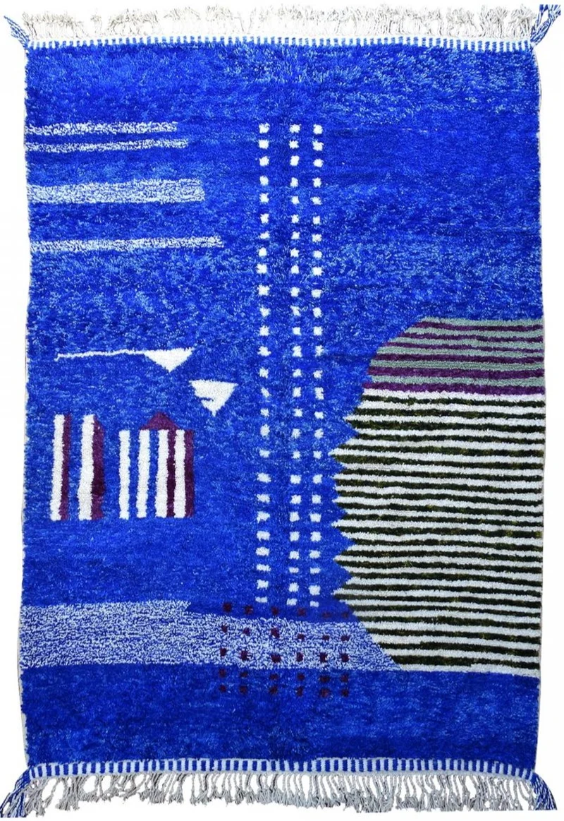 Tapis Bleu Berbère en laine authentique 240x350 OUARAIN