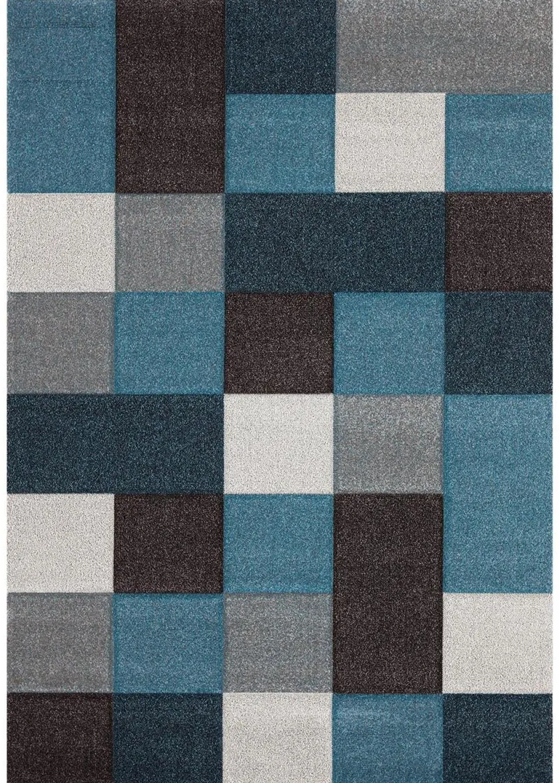 Tapis Bleu graphique style patchwork BRILLANCE