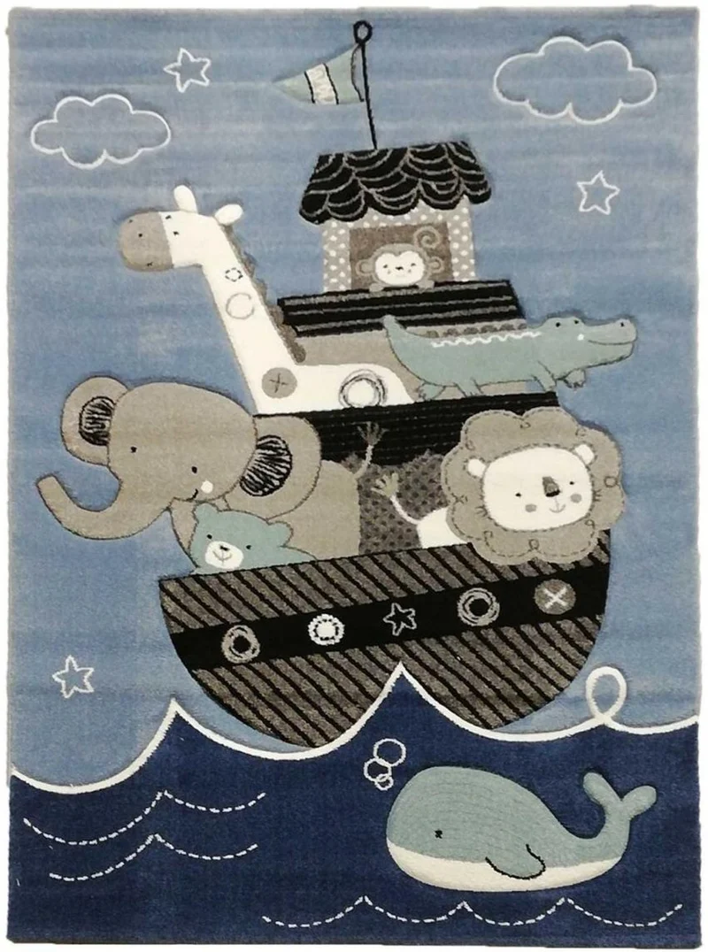 Tapis Bleu pour chambre enfant motif animaux ETELDA