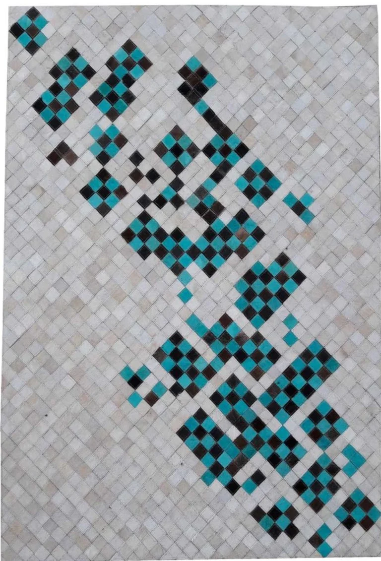 Tapis en Cuir motif turquoise kilim DIMEDE
