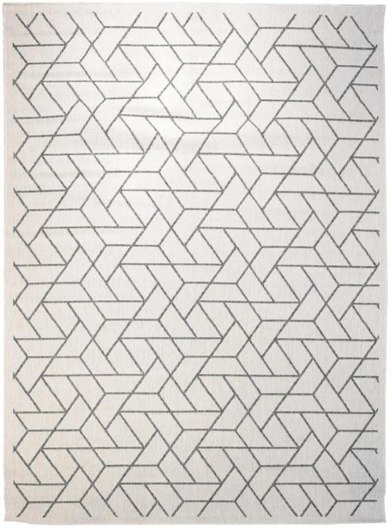 Tapis intérieur extérieur réversible gris blanc graphique BRIKA