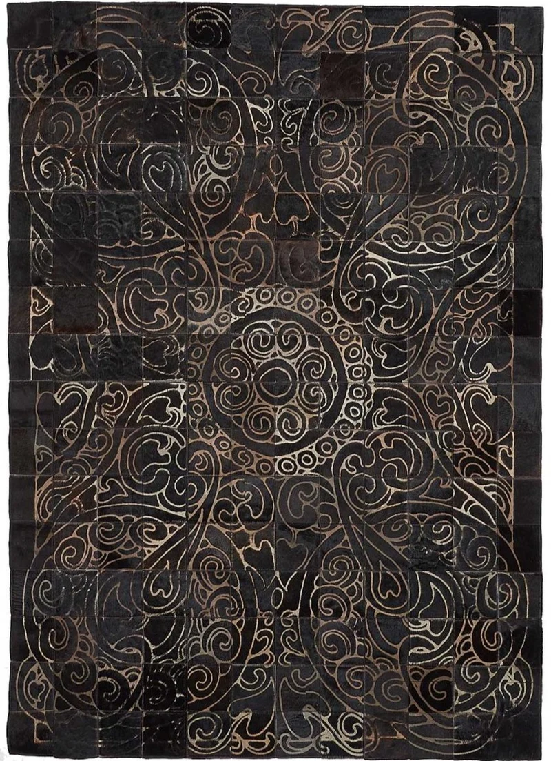 Tapis en Cuir noir kilim Baroque pour Salon Chambre OLDEN