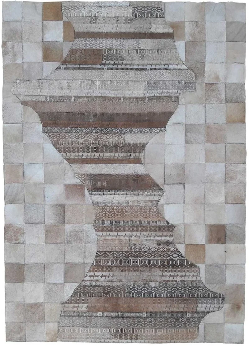 Tapis de salon en cuir Beige motif graphique STRUCTUR