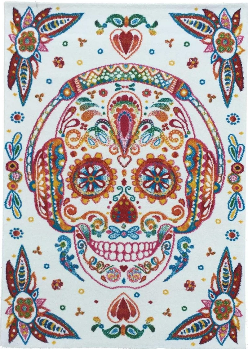 Tapis Multicolore tete de mort vintage SKULL