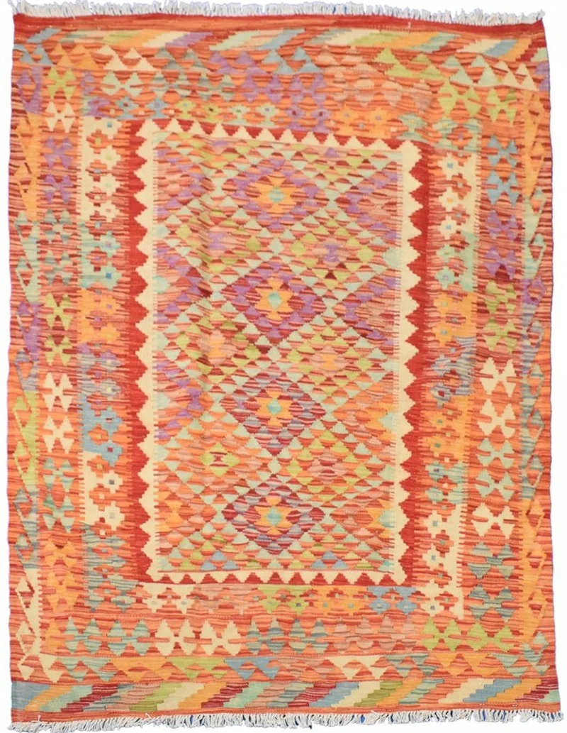 Tapis Multicolore Ethnique en laine kilim PESHAWAR