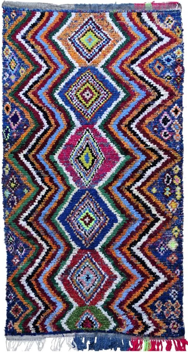 Tapis Berbère en tissu recyclé multicolore BOUCHAROUTTE