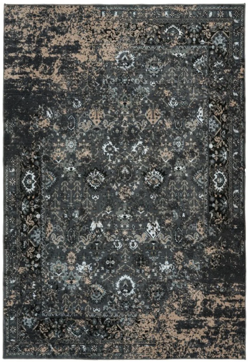 Tapis en Fibres Recyclés Noir Rétro-Vintage AZIZ