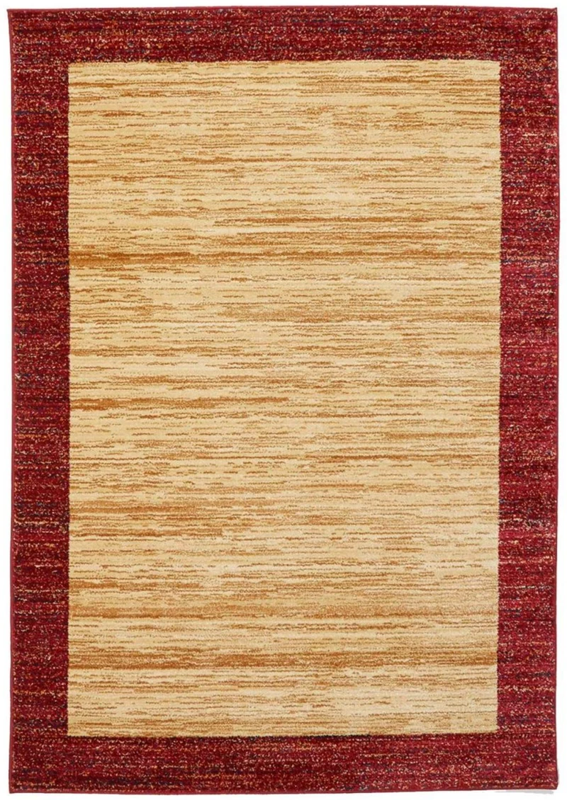 Tapis de salon Beige motif traditionnel bordures rouge