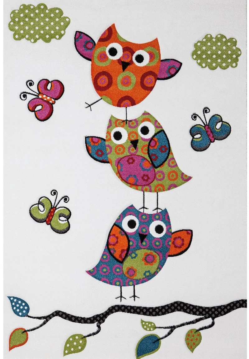 Tapis de Chambre Enfant multicolore Hiboux