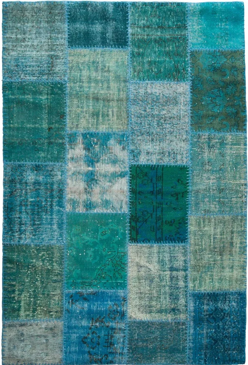 Tapis Turquoise en Laine kilim noué main CLASS PATCHWORK