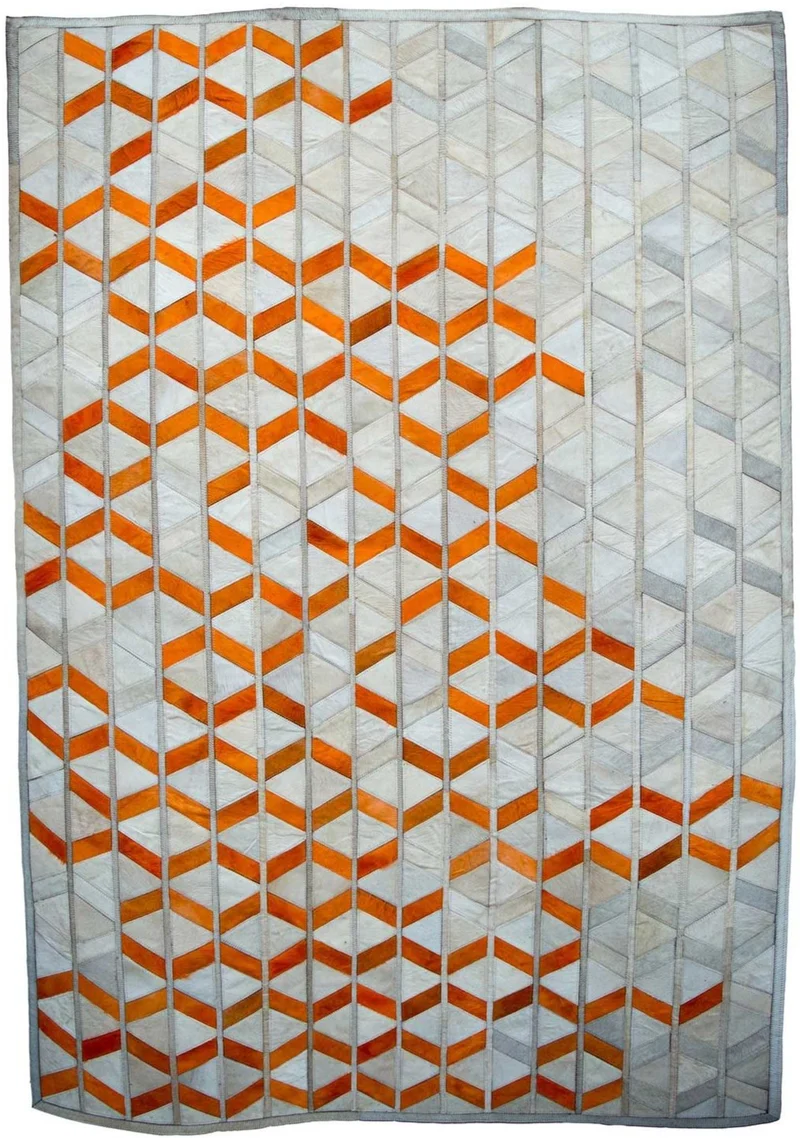 Tapis en Cuir Orange kilim Graphique MANAL