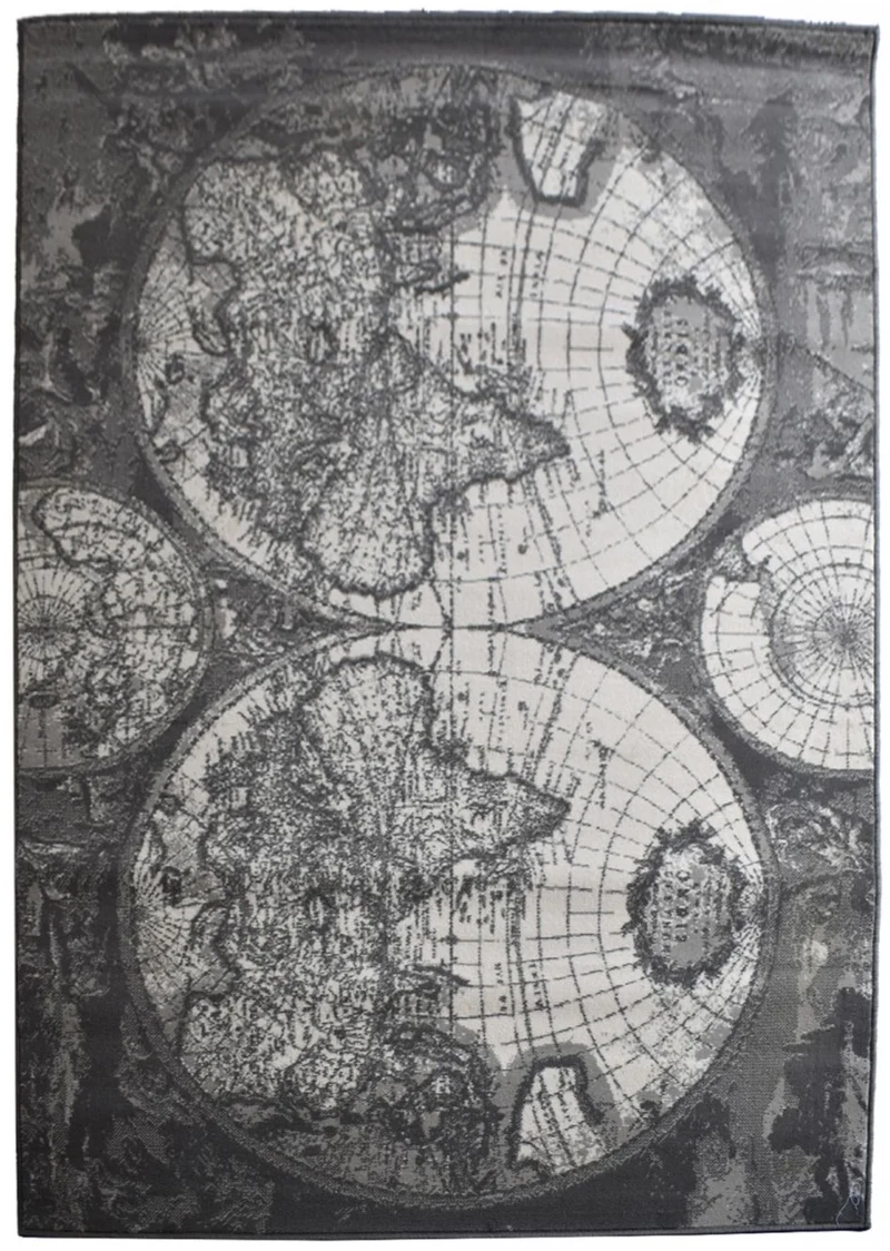Tapis de Salon Gris Vintage Carte du Monde