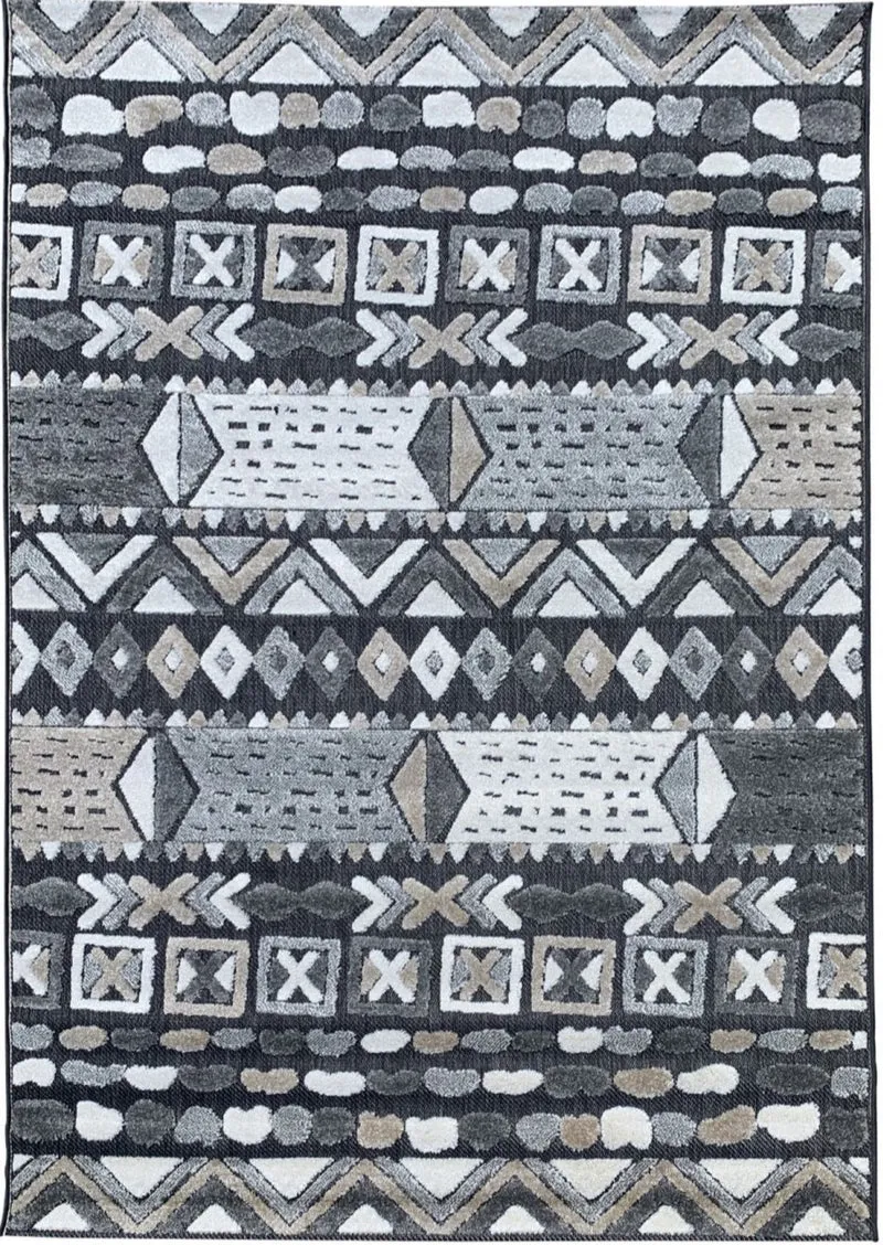 Tapis Gris Anthracite style Ethnique CROSSLI RELIEF