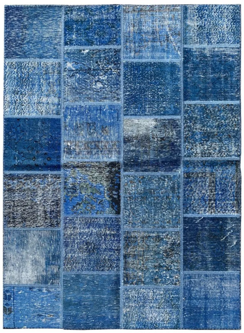 Tapis Bleu en Laine kilim noué main CLASS PATCHWORK