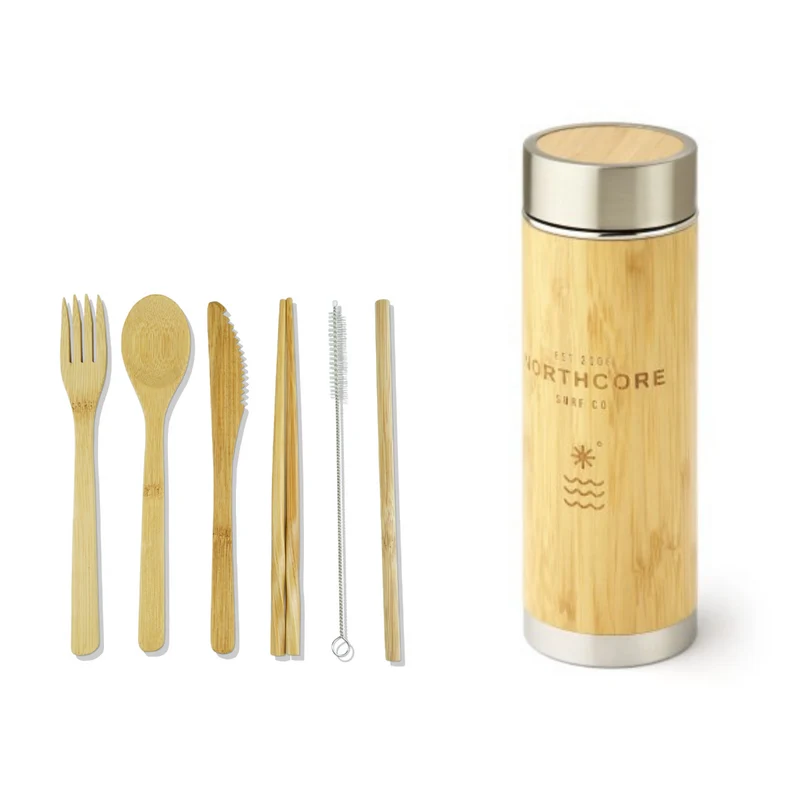 Bamboo Gift Set- Flask and Cutlery