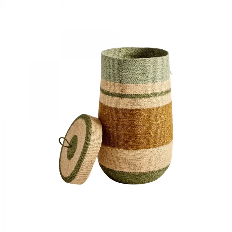 Panier couvercle tissé noisette vert S