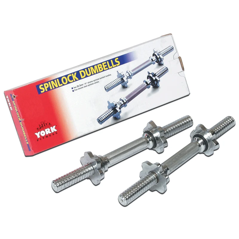 YORK Poignée d'haltères en acier solide de 14 po avec colliers de serrage Spin Lock
