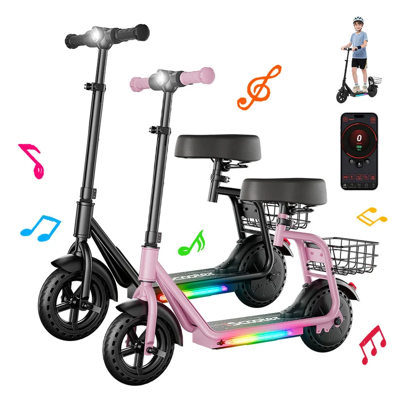 iScooter iK7 – Trottinette électrique enfant 2-en-1 avec siège et panier