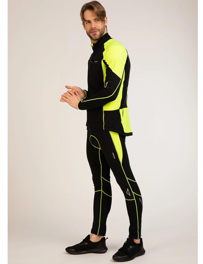 Herren Winter Thermoradtrikot Set (2-tlg.) Pro-T Fahrradtrikot Langarm+Fahrradhose Lang Schwarz Neon