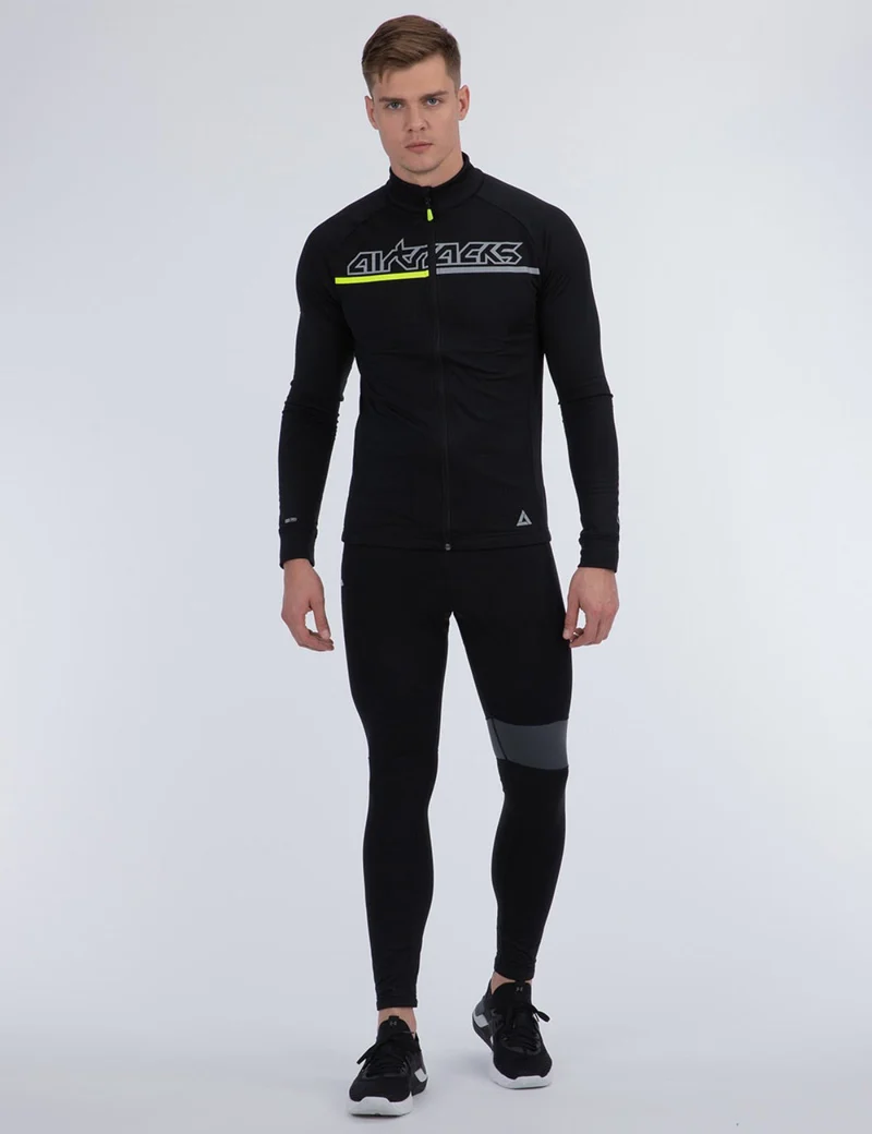 Herren Thermoradtrikot Set (2-tlg.) Pro Team Fahrradtrikot Langarm+Trägerhose Lang Schwarz Grau