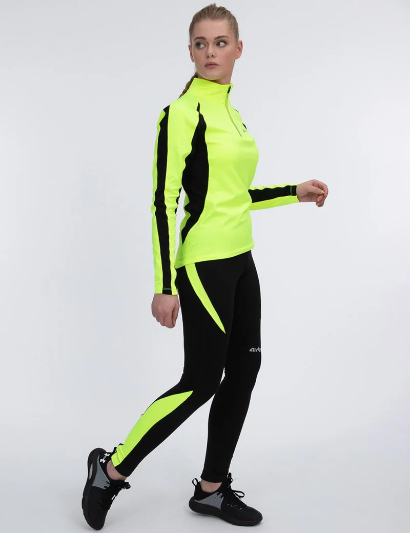 Damen Winter Thermo Laufhose Lang Pro Schwarz Neon