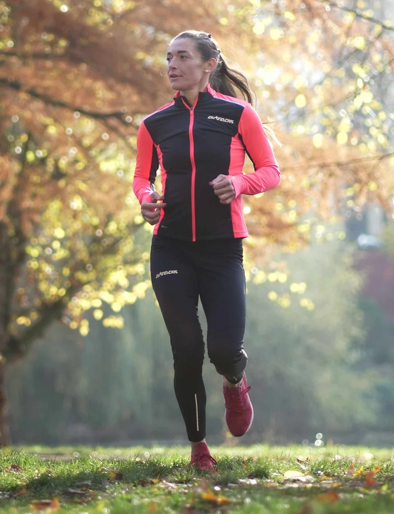 Damen Winter Thermolaufset (2-tlg.) Pro Line Laufshirt Langarm + Laufhose Lang Schwarz Rot
