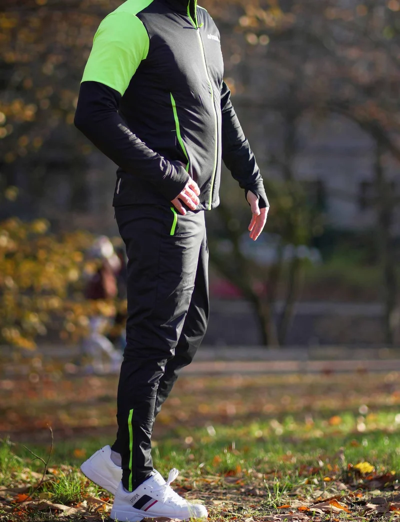 Herren Winter Thermolaufset (2-tlg.) Pro Line Laufshirt Langarm + Laufhose Lang Schwarz Neon