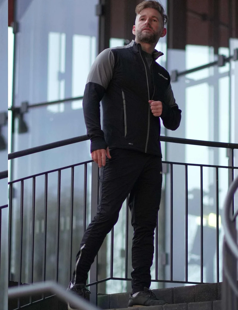 Herren Winter Thermolaufset (2-tlg.) Pro Line Laufshirt Langarm + Laufhose Lang Schwarz Grau