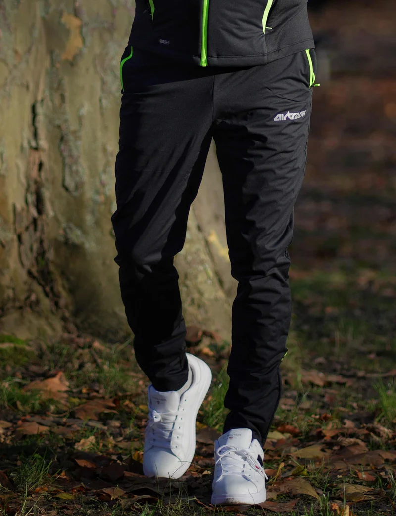 Herren Thermo Winter Laufhose Lang Pro Team Schwarz-Neon Setprodukt