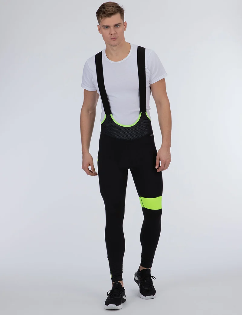 Herren Thermo Fahrradhose Lang Trägerhose Pro Team II Schwarz-Neon Setprodukt