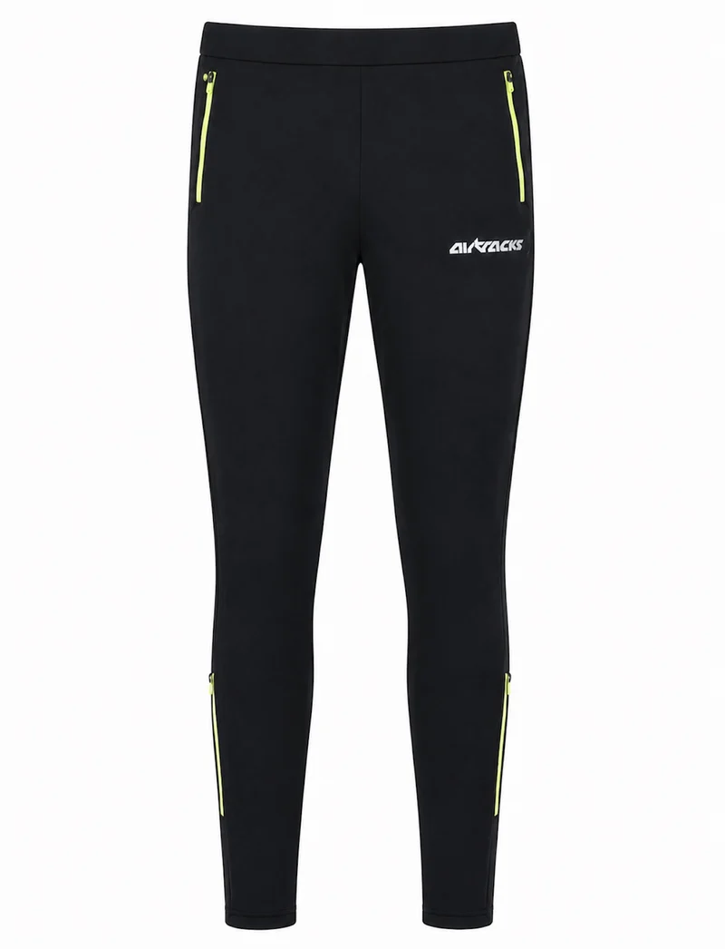 Herren Winter Thermo Laufhose Lang Pro Team Schwarz-Neon