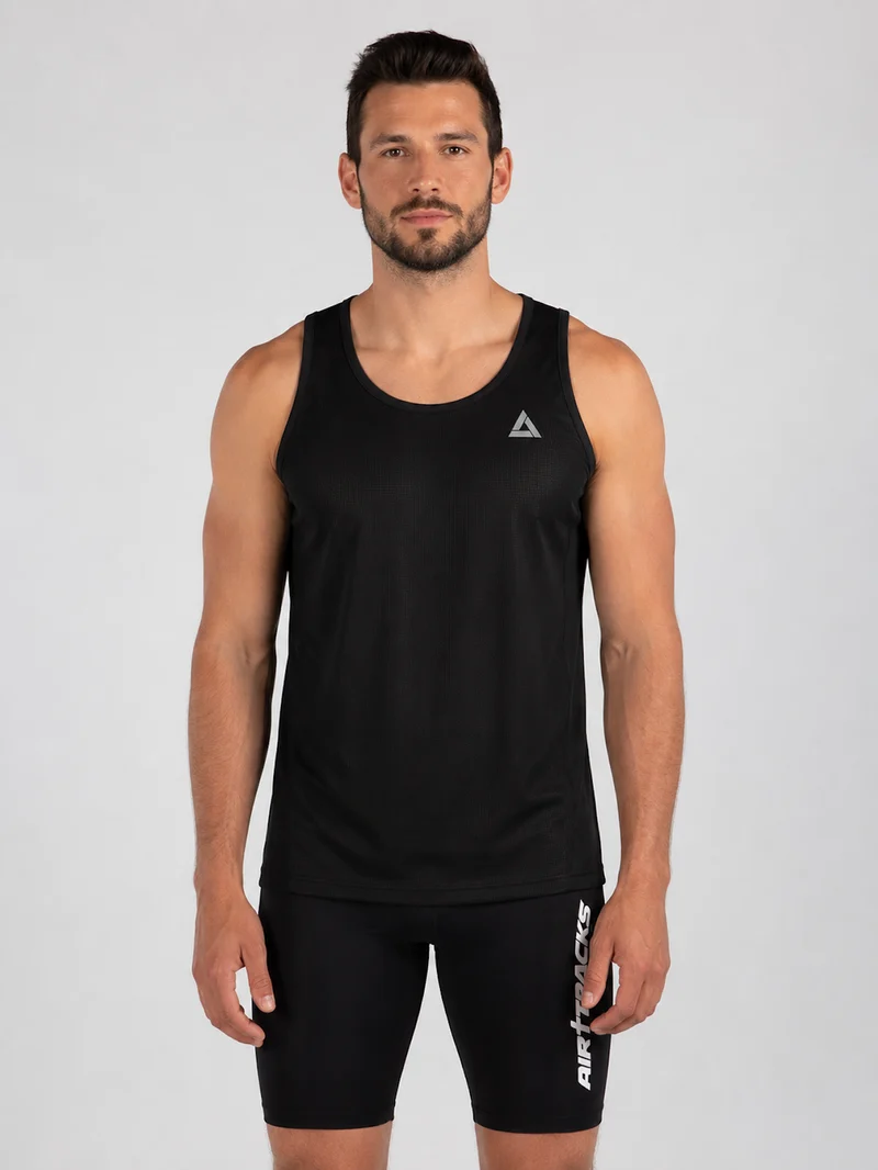 Herren Laufshirt Ärmellos Kurzarm Tank-Top Comfort Line Schwarz