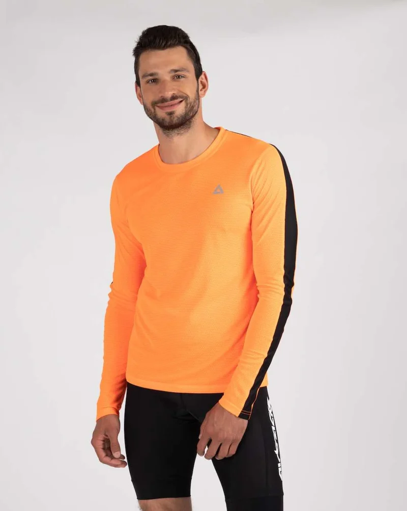 Herren Funktions Laufshirt Langarm Pro Line Orange Schwarz