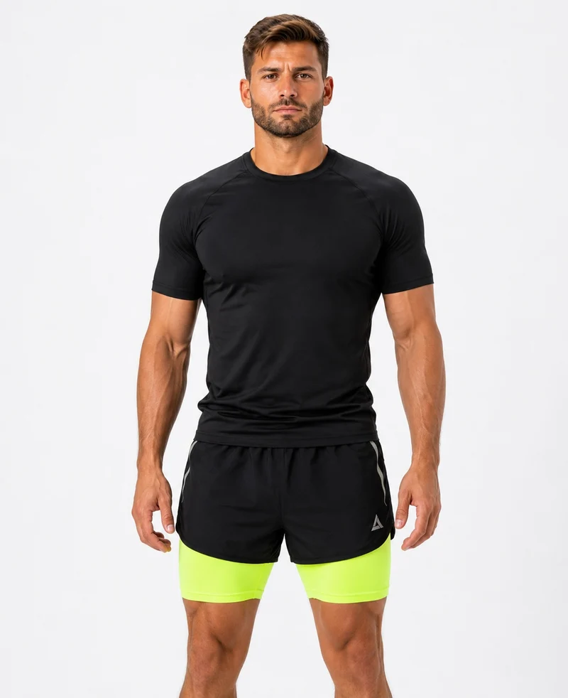 Herren Funktions Laufshorts Pro Line Schwarz-Neon