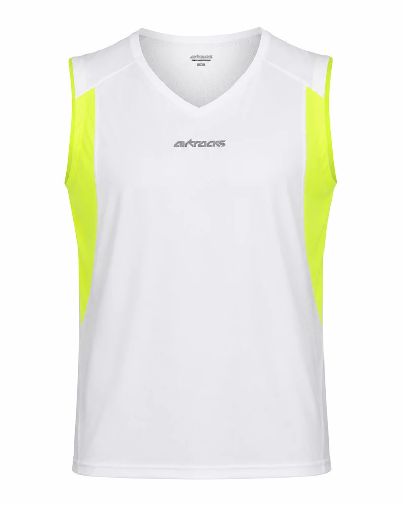 Herren Laufshirt Ärmellos Kurzarm Tank-Top Pro Line Weiss-Neon