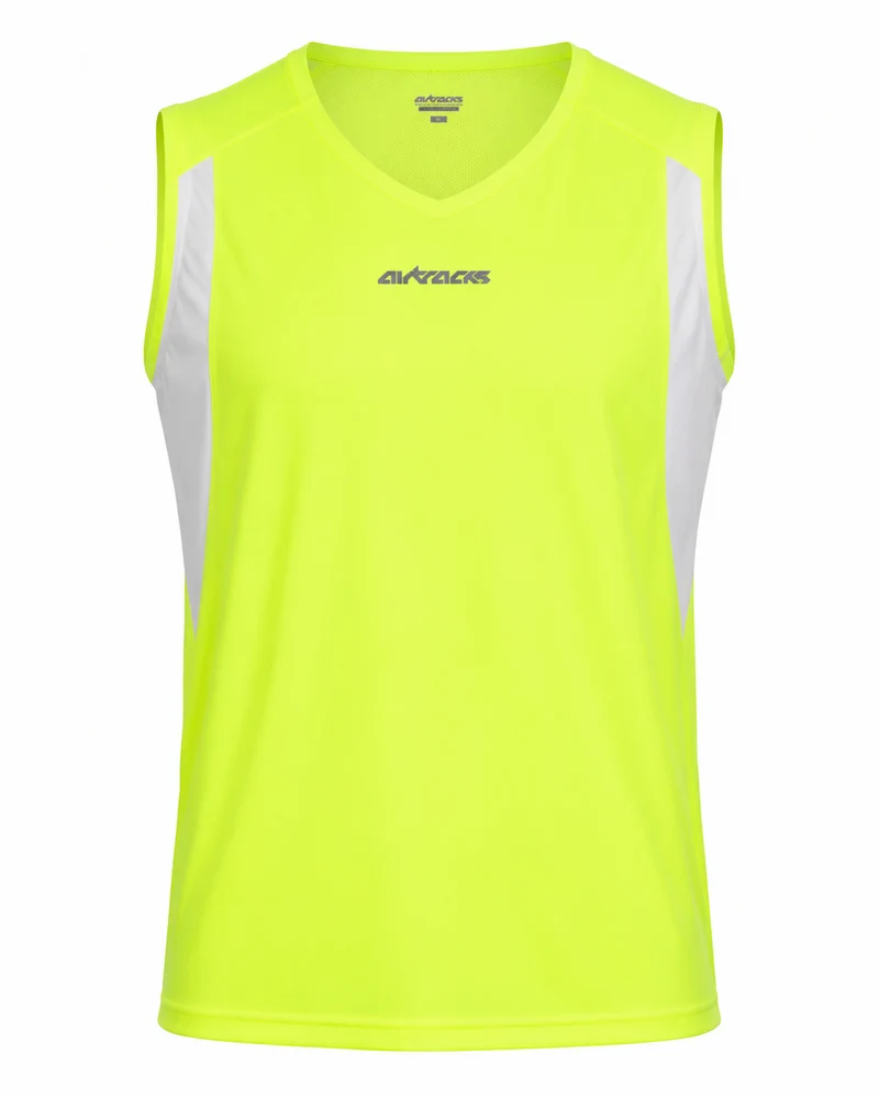 Herren Laufshirt Ärmellos Kurzarm Tank-Top Pro Line Neon-Weiss