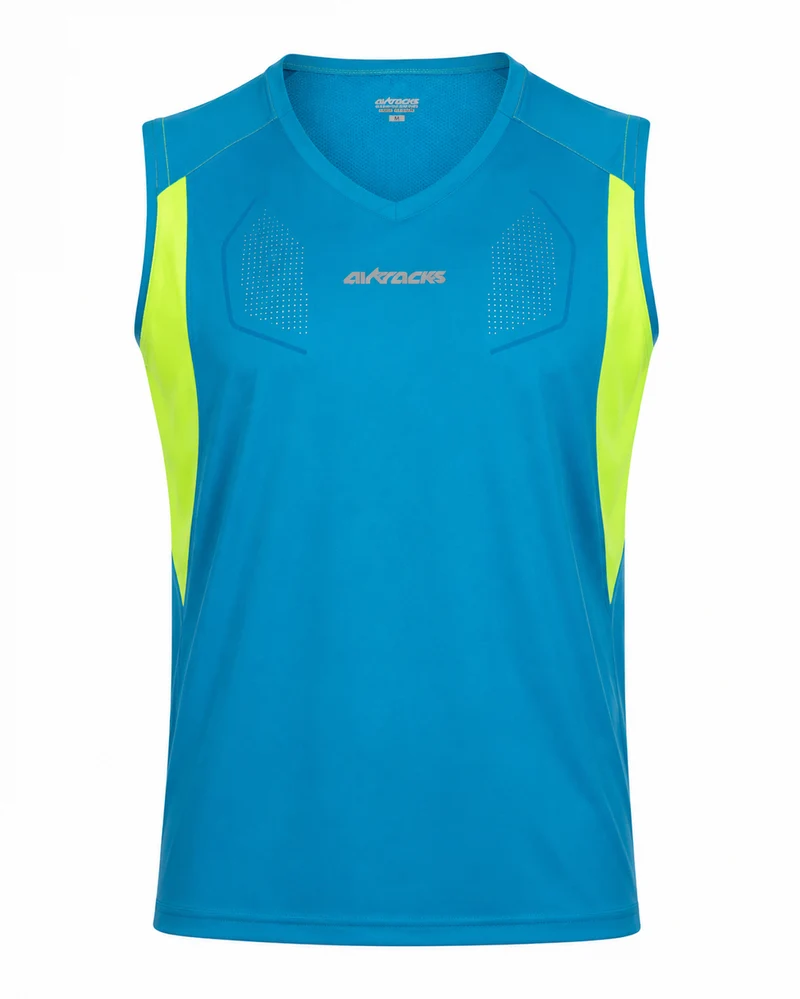 Herren Laufshirt Ärmellos Kurzarm Tank-Top Pro Line Blau-Neon