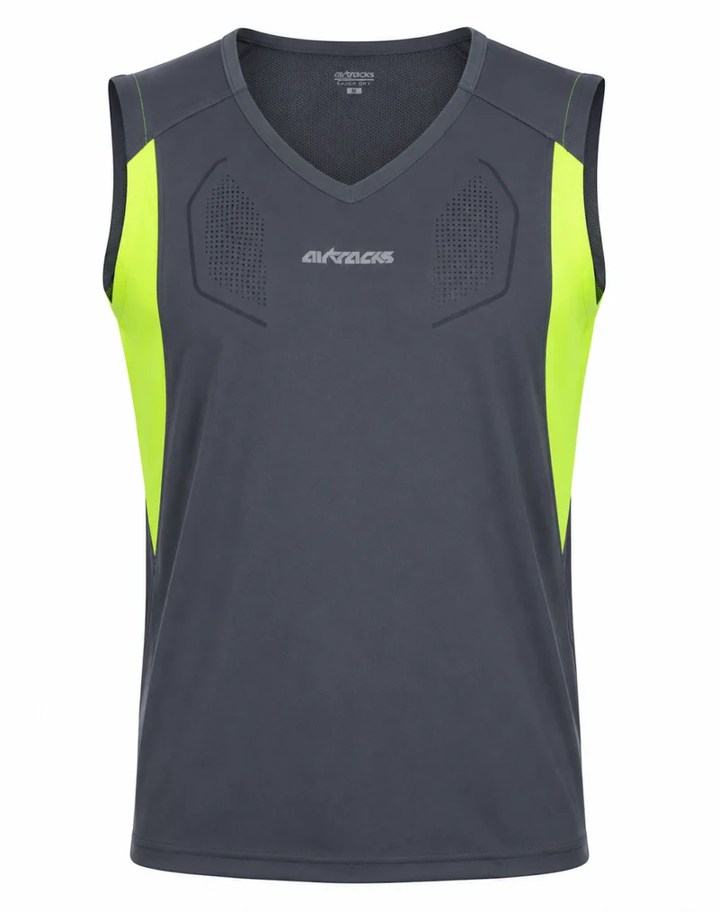 Herren Laufshirt Ärmellos Kurzarm Tank-Top Pro Line Grau-Neon