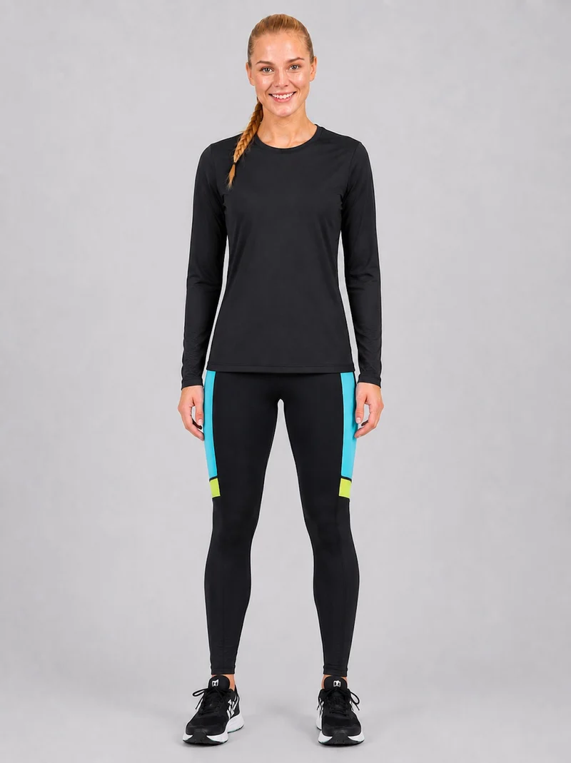 Damen Fitnesshose - Laufhose Lang Schwarz Neon Red Decoct