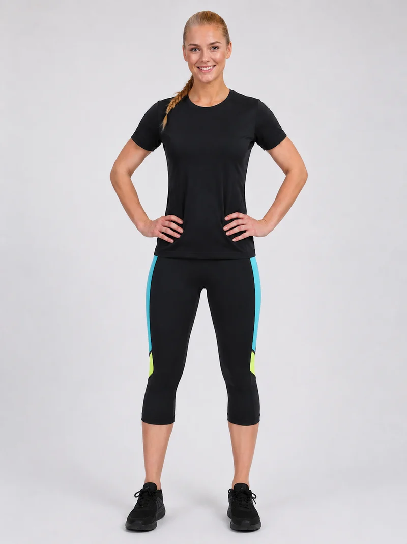 Damen Fitnesshose - Laufhose 3-4 Schwarz Neon Red Decoct
