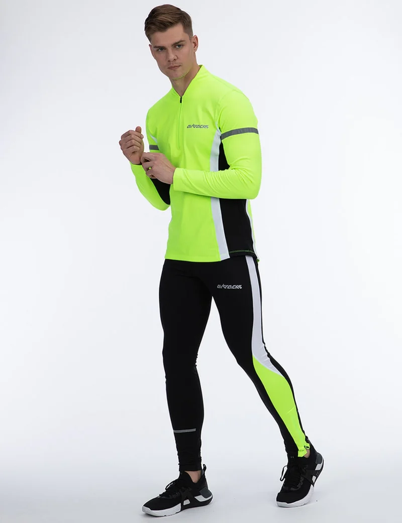 Herren Winter Thermo Laufhose Tight Lang Schwarz Neon
