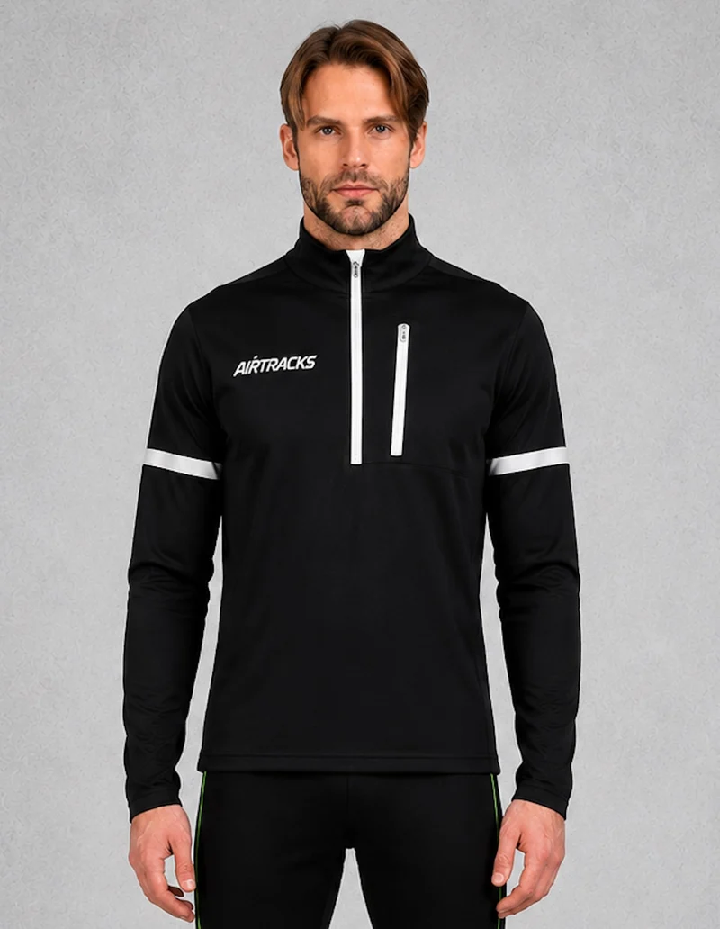 Herren Thermo Fahrradtrikot - Laufshirt Langarm Schwarz