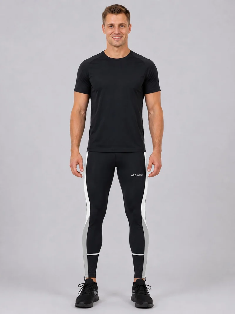 Herren Laufhose Tight Lang Schwarz