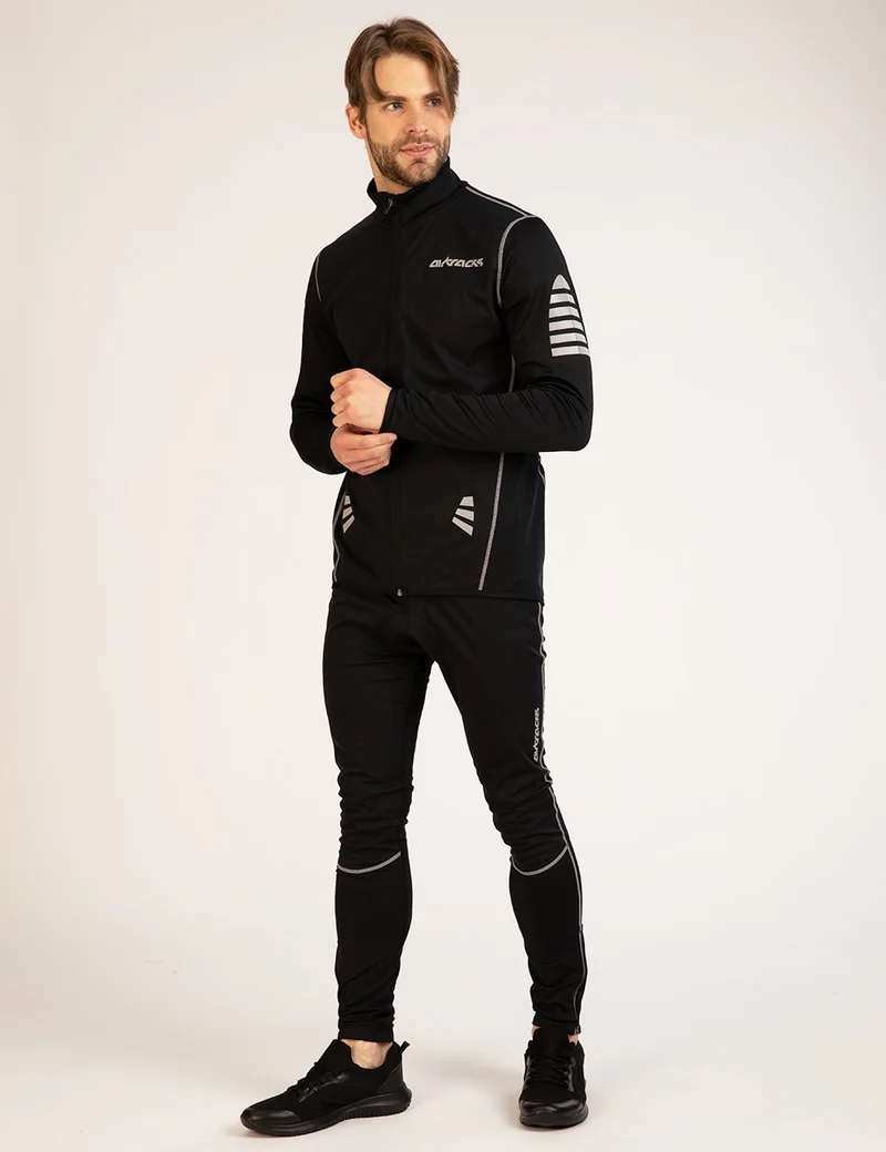 Herren Winter Thermo Fahrradtrikot Langarm Set Pro Schwarz-Grau