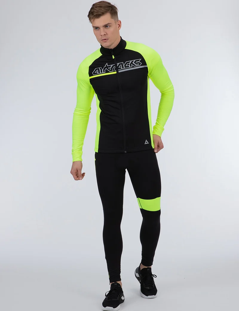 Herren Winter Thermo Fahrradtrikot Set Pro Team II Schwarz - Neon
