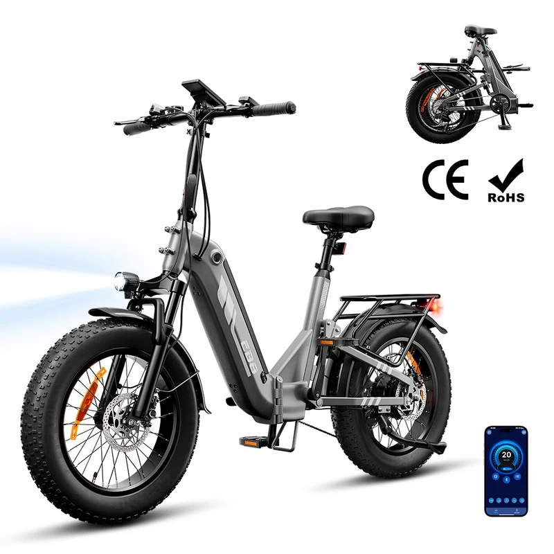 EB8 Vélo Électrique Pliant 20" à Pneus Fat Bike avec Capteur de Couple