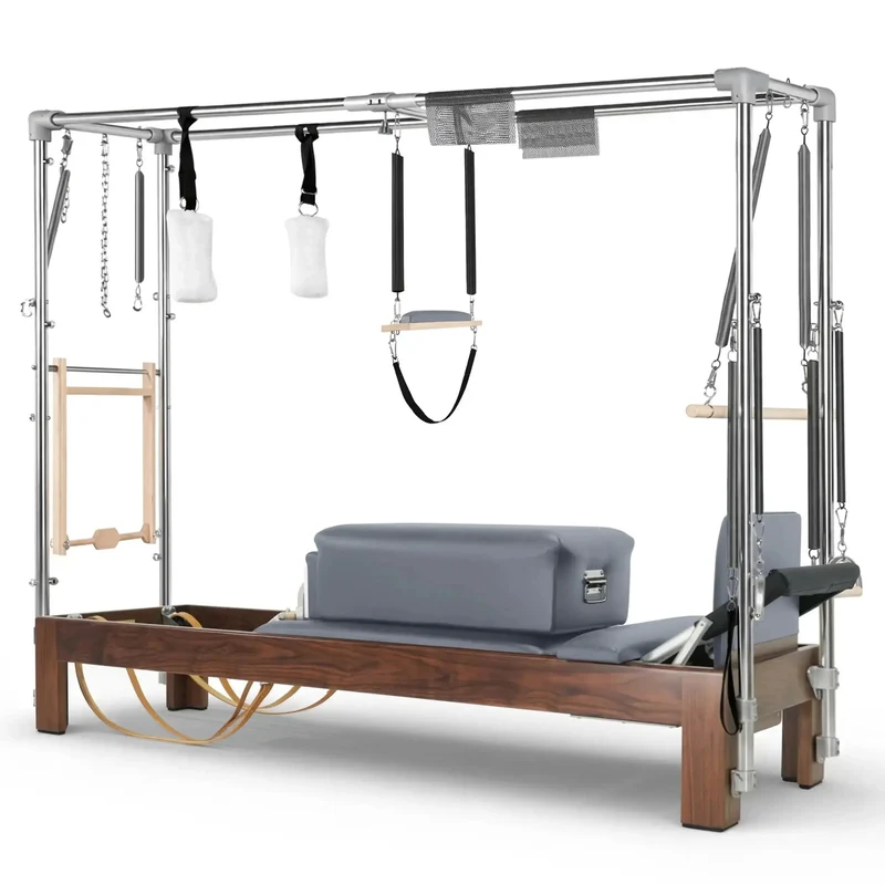 Elina Pilates Reformer Cadillac Klassisch Dunkles Holz – Professionelles Studio-Kombigerät