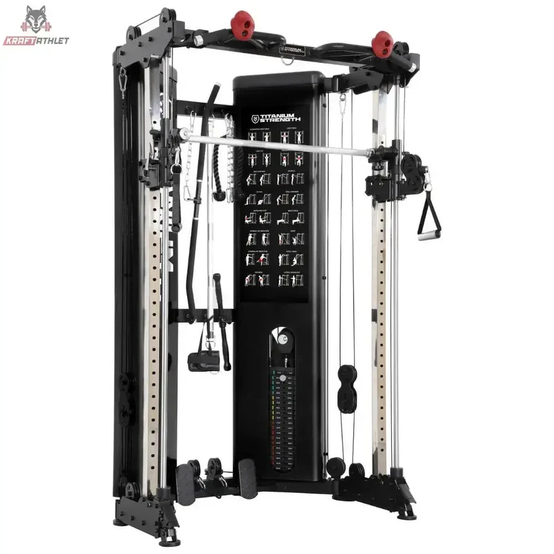 Doppelte Verstellbare Seilzugstation + Smith-Maschine mit Integrierten Gewichtsblöcken (2x90 kg) – Klappbar FT90 Titanium Strength