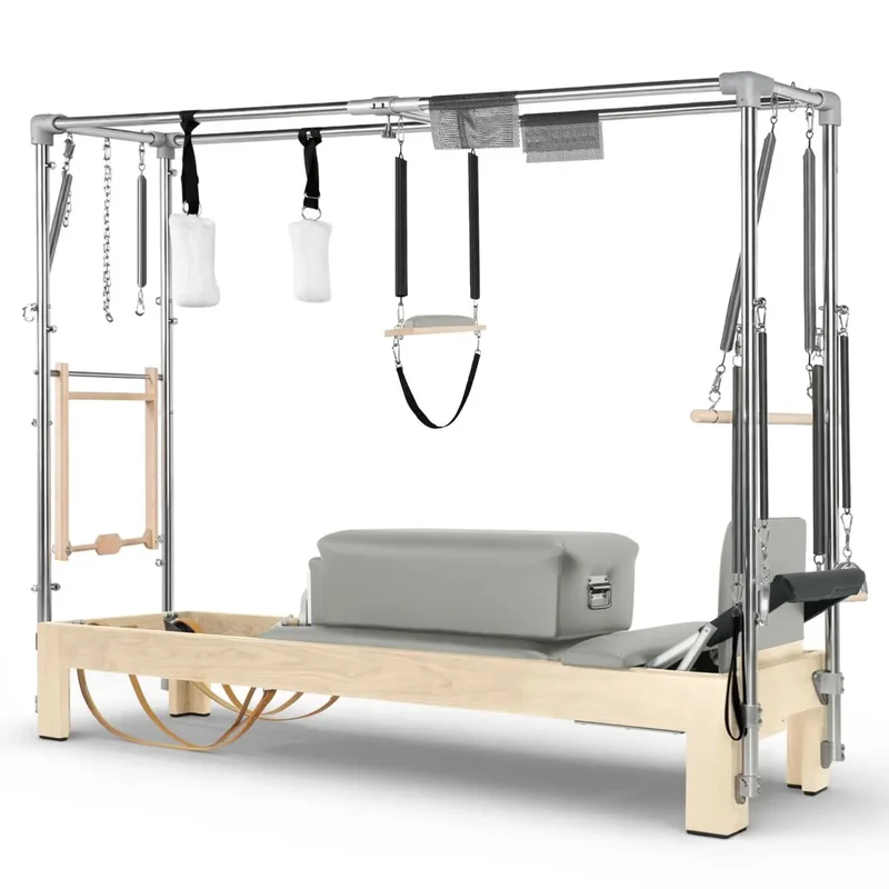 Elina Pilates Cadillac Reformer Naturholz – 2-in-1, Eisblau